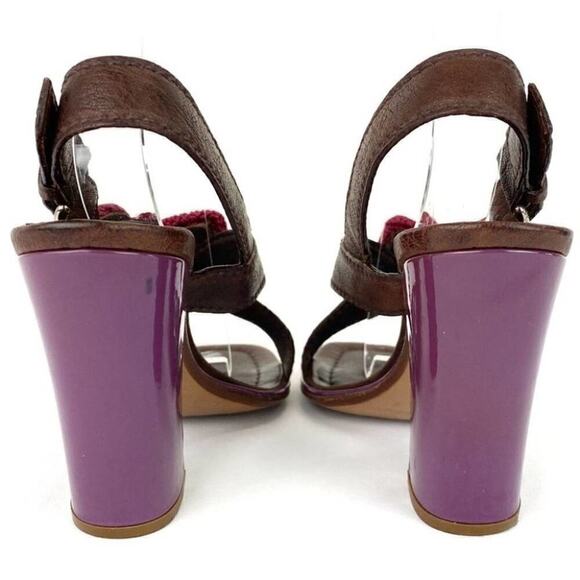 VINTAGE PRADA CROCHET DETAIL BROWN LEATHER CHUNKY HEEL SANDAL SZ 5.5 or 35.5 - Picture 9 of 14